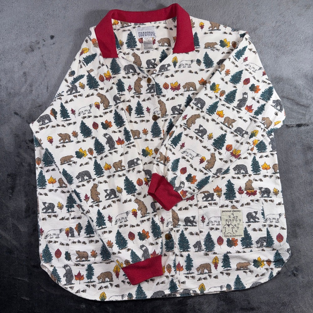 Personal Identity Bear Shirt Mens L Wildlife Forest Cabin Novelty Cotton